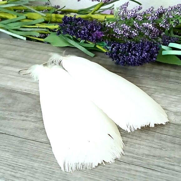 Cockatoo Feather Dangle Earrings 7" Statement Boho Chic Exotic Avian Inspired - Picture 5 of 5